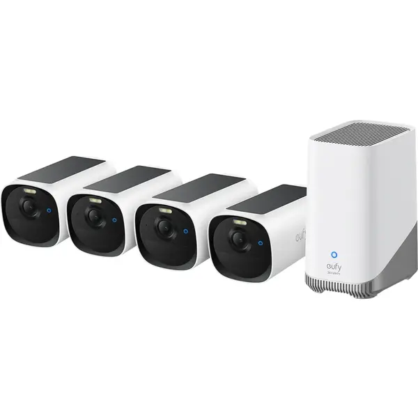 eufy Kit supraveghere video eufyCam E40, 2K HD, Incarcare solara, MaxColour Vision, Homebase 3 + 4 camere video