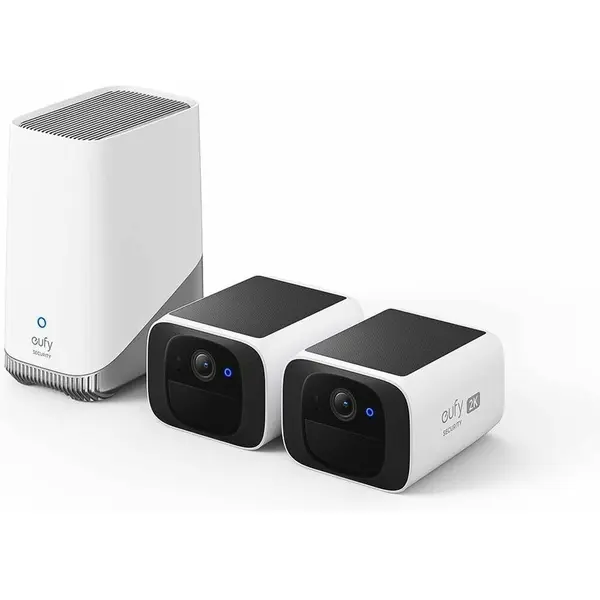 eufy Set 2 Camere de supraveghere eufy SoloCam S220 + HomeBase 3, Wireless, Panou Solar, Rezolutie 2K, 2.4 GHz Wi-Fi, IP67, Alb