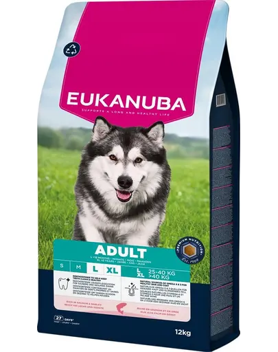 EUKANUBA Adult Large Breeds Salmon Barlej 12 kg hrană câini mari, bogată în somon și orz