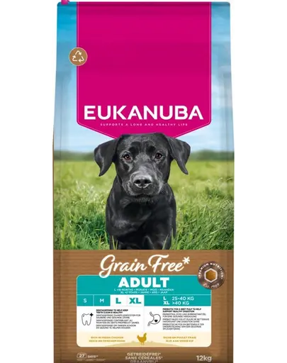 EUKANUBA Grain Free Adult Large Chicken Hrană fără cereale pentru câini adulți de talie mare cu carne de pui 12 kg