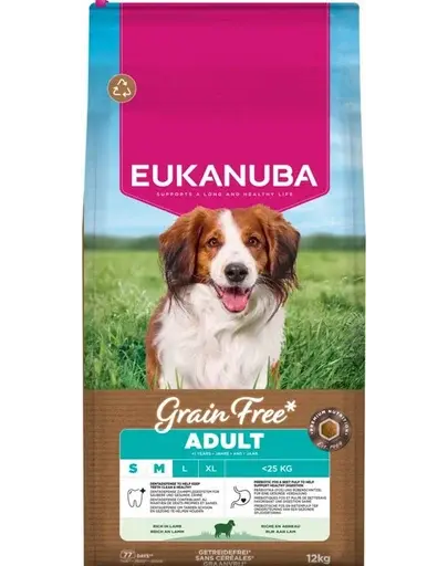 EUKANUBA Grain Free Adult Small & Medium Lamb Hrană fără cereale pentru câini adulți de talie mică și medie cu carne de miel 12 kg