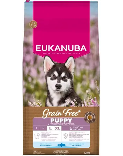 EUKANUBA Grain Free Puppy Large Ocean Fish Hrană fără cereale pentru pui de câini de talie mare cu pește oceanic 12 kg