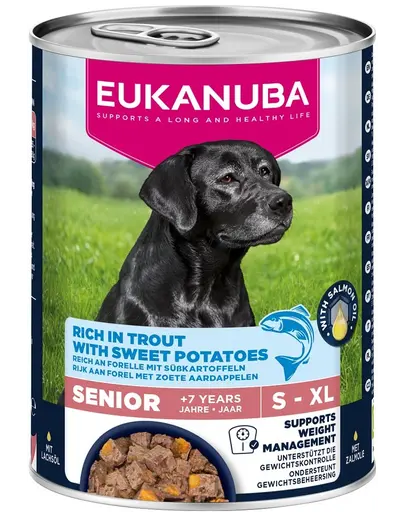 EUKANUBA Life Care Senior Rich in Trout 400 g pate câine senior bogat în păstrăv și cartofi dulci
