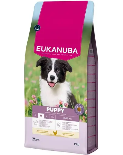 EUKANUBA Puppy Medium Breeds Chicken 15 kg hrană pentru căței rase medii, bogată în pui proaspăt