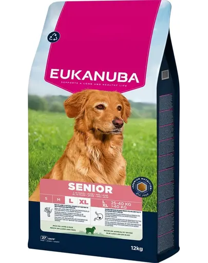 EUKANUBA Senior Large Breeds Lamb & Rice 12 kg hrană uscată pentru câini seniori de talie mare, bogată în miel și orez