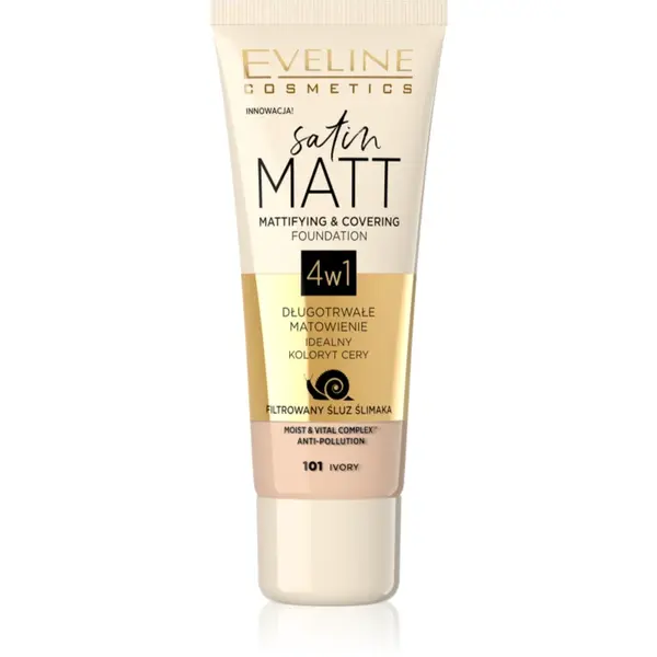 Eveline Cosmetics Satin Matt machiaj cu efect matifiant extract de melc culoare 101 Ivory 30 ml