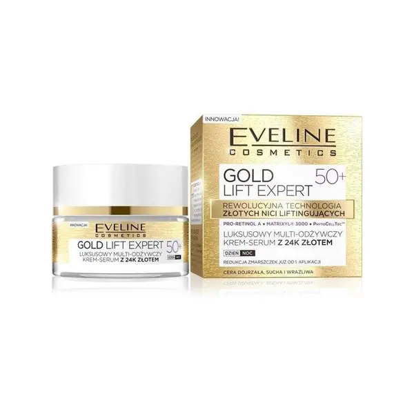 Eveline Gold Lift Expert Cream Serum 50+ Crem cu particule de aur Volum 50 ml