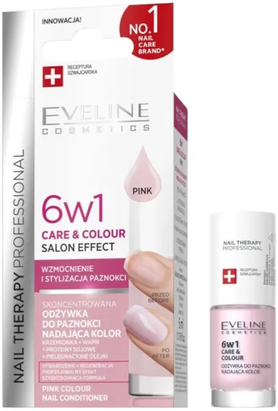 Eveline Nail Therapy Îngrijire și culoare 6 în 1, roz pal, 5 ml