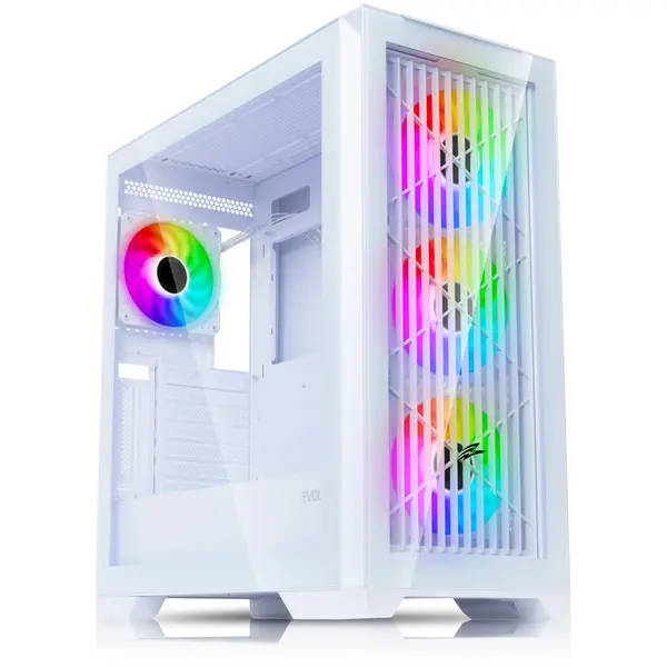Evolveo Carcasa PC Gaming EVOLVEO Ptero Q2G, ATX, Mid Tower, ARGB, Alb