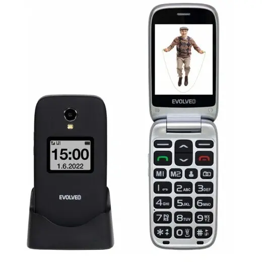 Evolveo Telefon mobil rabatabil Evolveo EasyPhone FS, 2, 8, pentru seniori, suport de incarcare, Negru