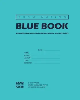 Examination Blue Book, Wide Ruled, 12 Sheets (24 Pages), Blank Lined, Write-in Booklet (Royal Blue), Paperback/Inc