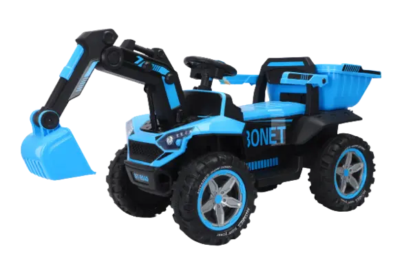 Excavator + bascula electrica Kinderauto Bonet 60W 12V, Telecomanda, culoare Albastra