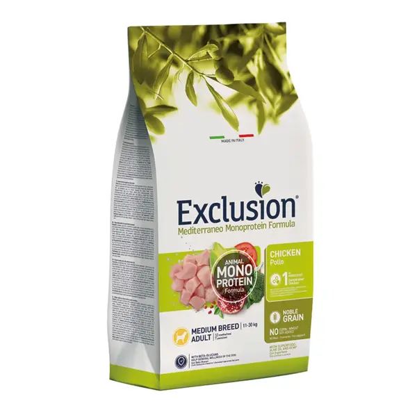 EXCLUSION Mediterraneo Monoprotein Formula Medium Breed, M, Pui, hrană uscată monoproteică câini, 12kg