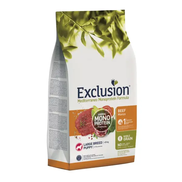 EXCLUSION Mediterraneo Monoprotein Formula Puppy Large Breed, L-XL, Vită, hrană uscată monoproteică câini junior, 12kg