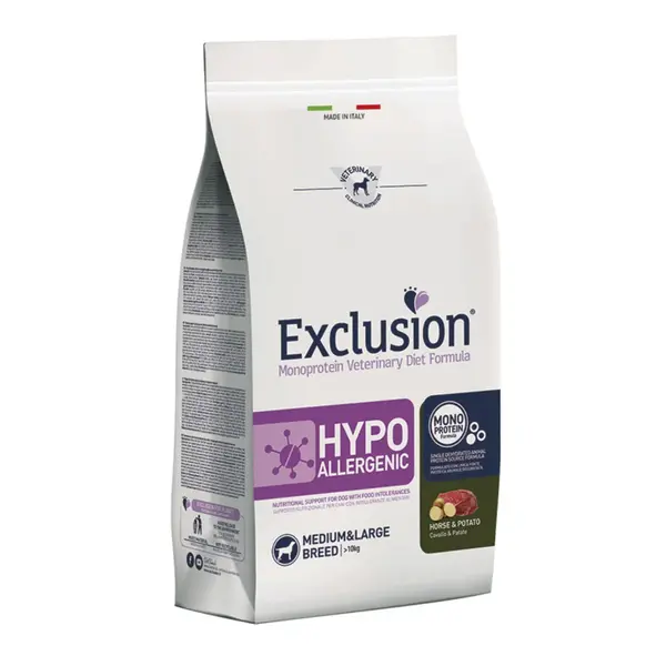 EXCLUSION Monoprotein VD Hypoallergenic Medium&Large, M-XL, Cal și Cartofi, dietă veterinară, hrană uscată fără cereale câini, alergii, 12kg