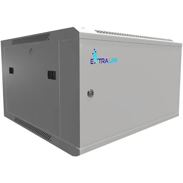 EXTRALINK Dulap rack 19, Cabinete metalice, 6U, 600x600, Montare pe perete/pardoseala, Usi complet metalice, Deschiderea usii in partea stanga/dreapta, Gri, EXTRALINK