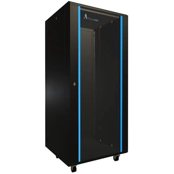 EXTRALINK Dulap rack, Extralink, 27U, 600 x 600, Montare pe perete/pardoseala, Usa sticla, Deschiderea usii in partea stanga/dreapta, Negru