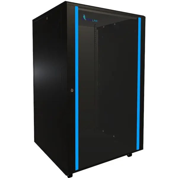 EXTRALINK Dulap rack, Extralink, 27U, 800x800, Montare pe podea, Usa sticla, Deschiderea usii in partea stanga/dreapta, Negru