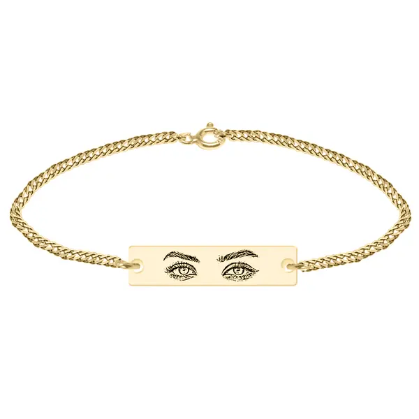 Eyes - Bratara personalizata cu fotografia ochilor si tablita din argint 925 placat cu aur galben 24K - Lant Curb 3mm