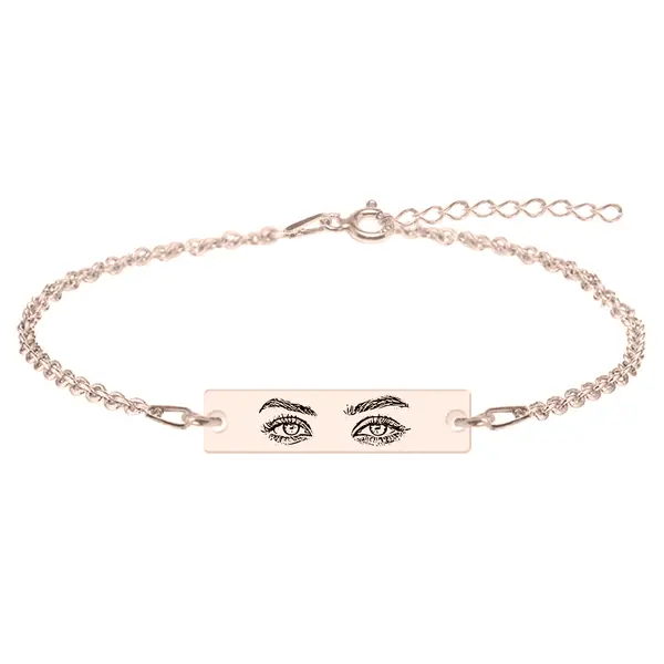 Eyes - Bratara personalizata cu fotografia ochilor si tablita din argint 925 placat cu aur roz - Lant Anchor