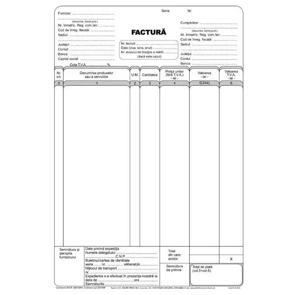 Factura fiscala A4 3 exemplare hartie autocopiativa 50 set/carnet Factura fiscala A4 3 exemplare hartie autocopiativa 50 set/carnet