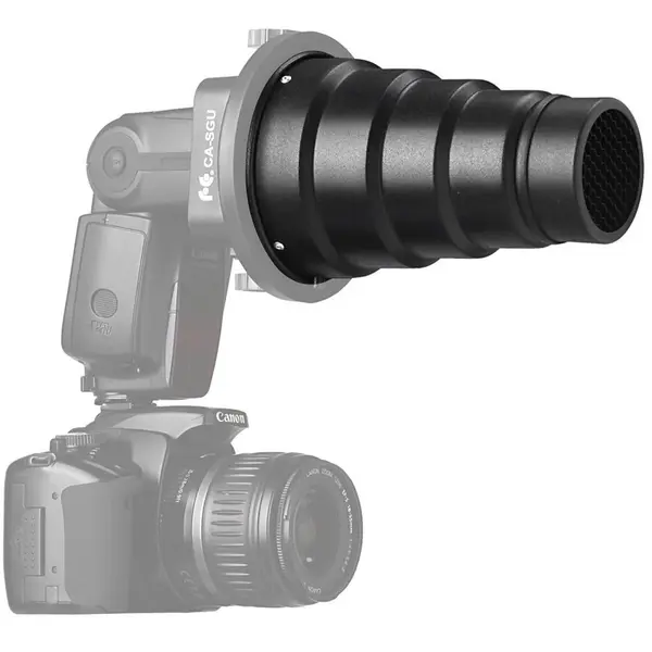 Falcon Eyes Snoot cu grid pentru blitz pe patina - adaptor universal