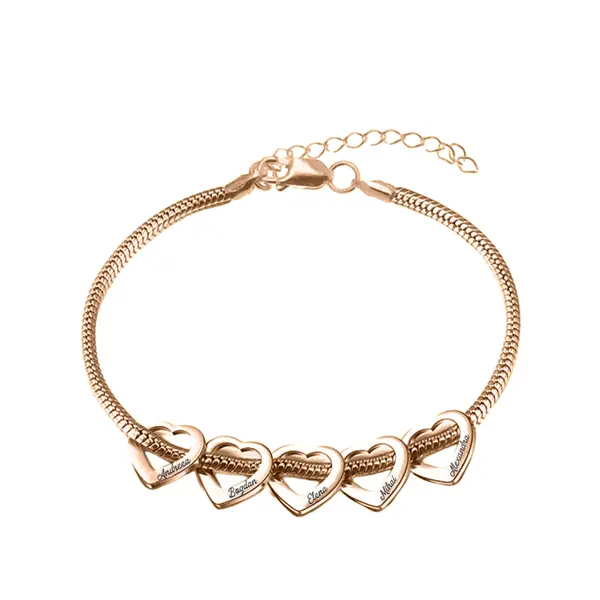 Family Love - Bratara personalizata cu inimioare gravate din argint 925 placat cu aur roz