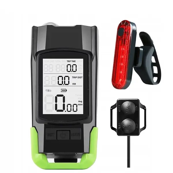 Far bicicleta cu ciclocomputer fara fir Renew Force, Lampa spate, Claxon, Acumulator 4000 mAh, Incarcare USB, Ecran LCD, Afisare viteza curenta,
