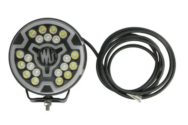 Far universal stanga dreapta (faza lunga, LED, 12 24V, inaltime 194mm, diametru 179mm, adancime: 78mm, transparent, aluminiu, negru, lumini pozitie, lungime cablu: 300mm)
