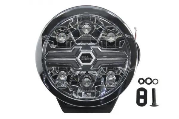 Far universal stanga dreapta (rotund, BLADE, LED, 12 24V, 22W, diametru 181mm, adancime: 96mm, transparent, aluminiu, negru crom, lumini pozitie, lungime cablu: 500mm)