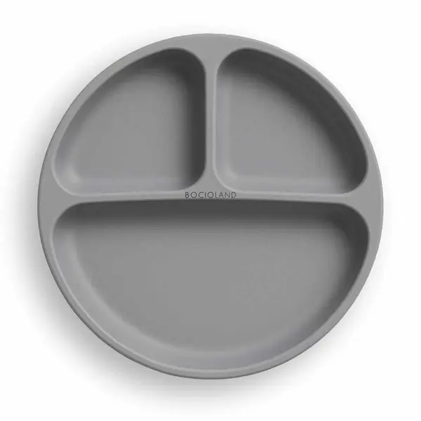 Farfurie compartimentata, Bocioland, Rotunda, Cu 3 compartimente, Fara BPA, 6-36 luni, Dark grey