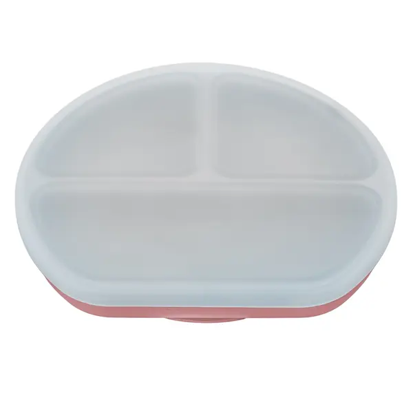 Farfurie compartimentata din silicon cu ventuza si capac Old Rose 6 luni+, 1 bucata, Appekids