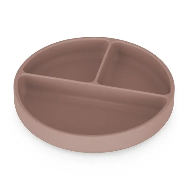Farfurie compartimentata din silicon PetiteMars Velvet Latte Maro pudrat TakeMatch, cu ventuza si 3 compartimente, fara BPA, 500 ml, 6 luni+