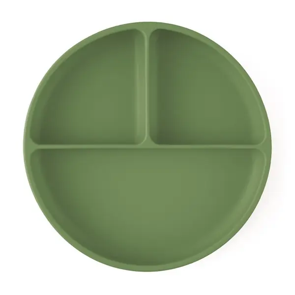 Farfurie compartimentata, Petite&Mars, Take&Match, Din silicon, Rotunda, Cu ventuza si 3 compartimente, Adecvata pentru masina de spalat vase si microunde, Nu absoarbe mirosuri, Fara BPA, 500 ml, 6 luni+, Sweet Pea, Verde