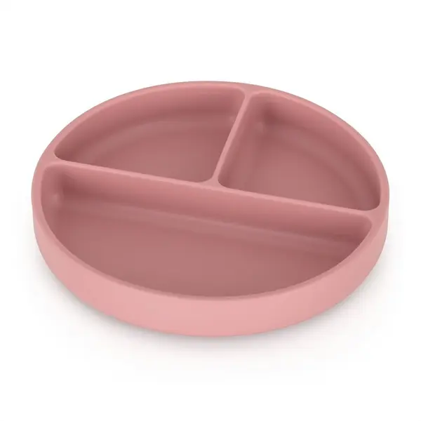 Farfurie compartimentata, Petite&Mars, Take&Match, Rotunda, Cu ventuza si 3 compartimente, Silicon, Fara BPA, 500 ml, 6 luni+, Roz