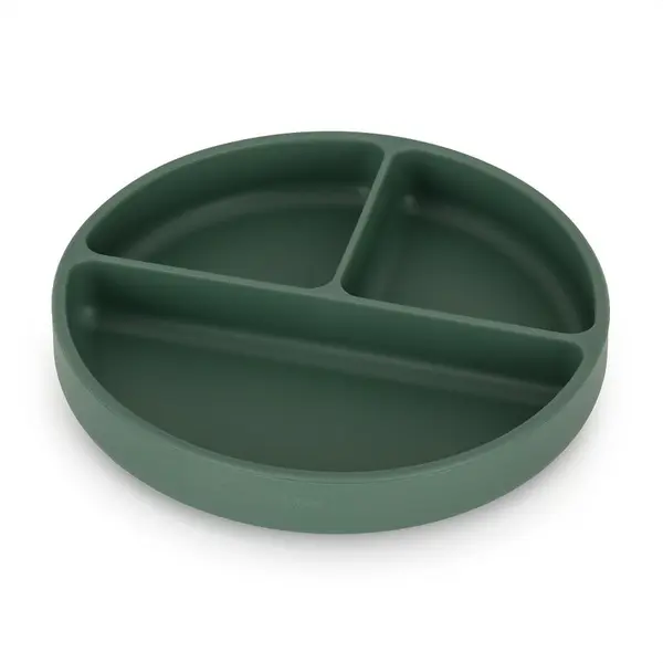 Farfurie compartimentata, Petite&Mars, Take&Match, Rotunda, Cu ventuza si 3 compartimente, Silicon, Fara BPA, 500 ml, 6 luni+, Verde