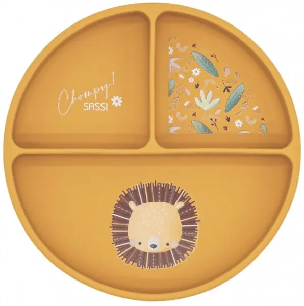 Farfurie din silicon cu ventuză Sassi - Chompy The Lion, portocaliu