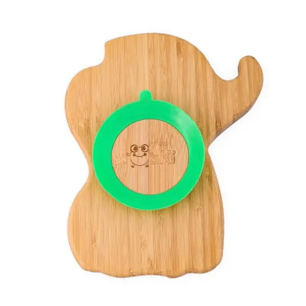 Farfurie elefant din bambus organic cu baza tip ventuza Oaki verde