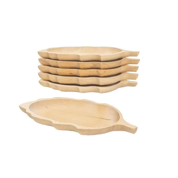 Farfurii in Forma de Frunza, Lemn de Fag, 34 x 18 cm, 6 Bucati