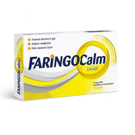 Faringocalm cu aroma de lamaie 3 mg, Terapia SA | 12 pastile