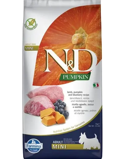 FARMINA N&D Adult mini Hrana pentru caini de talie mica, cu miel, dovleac si afine 7 kg
