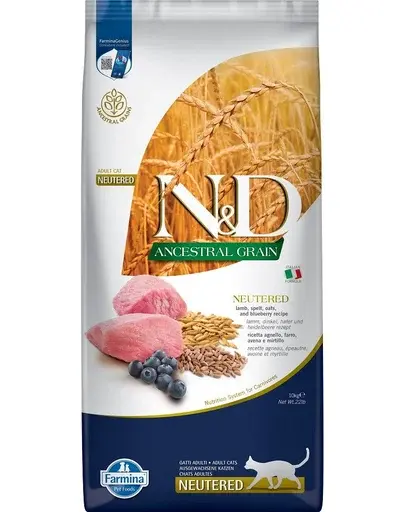 FARMINA N&D Ancestral Adult Cat Neutered 10 kg Sac hrana pisici sterilizate, cu miel, spelta, ovaz si afine