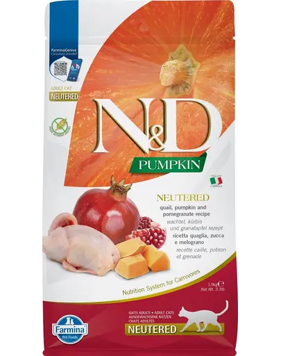 FARMINA N&D Cat Pumpkin Neutered prepeliță și rodie 1.5 kg