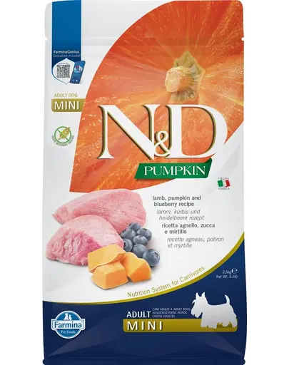 FARMINA N&D Hrana uscata pentru caini adulti de talie mica, cu dovleac, miel și afine, 2,5 kg