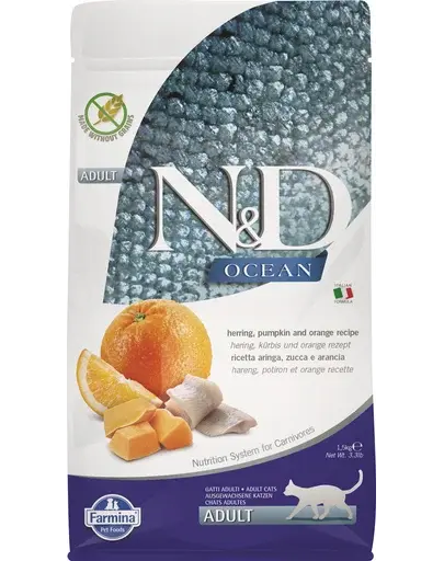 FARMINA N&D Ocean Adult Hrana pisici adulte, cu hering, dovleac si portocale 1,5 kg