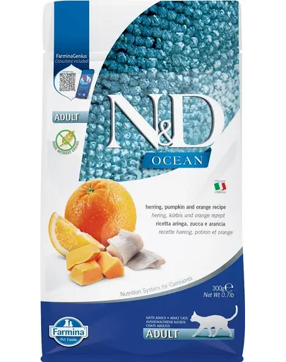 FARMINA N&D Ocean cat adult herring pumpkin and orange 300 g Hrana pisica, cu hering, dovleac si portocale
