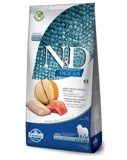 FARMINA N&D Ocean Dog Adult Giant Maxi hrana uscata caini adulti talie mare, cu somon, cod, pepene galben 12 kg
