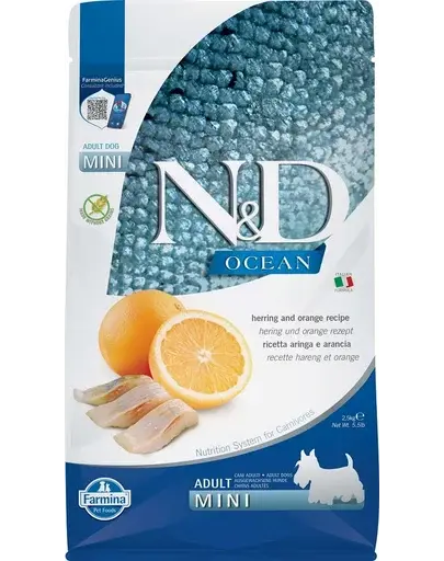 FARMINA N&D Ocean Dog Adult Mini Hrana uscata pentru caini adulti de talie mica, cu hering si portocale 2,5 kg