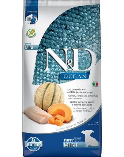 FARMINA N&D Ocean Sac hrana pentru catei talie mica, cu cod, dovleac si pepene galben - 7 kg