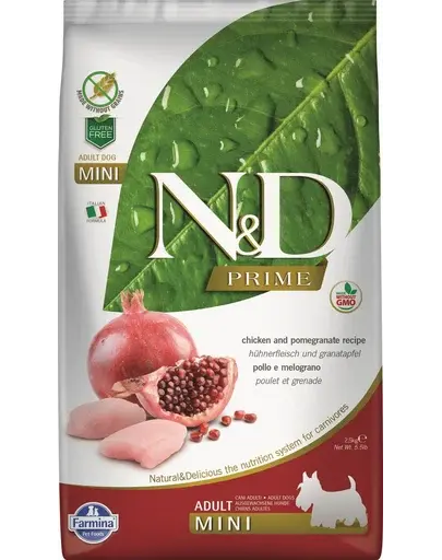 FARMINA N&D Prime Dog Adult Mini Hrana caini adulti talie mica, cu pui si rodie 2,5 kg